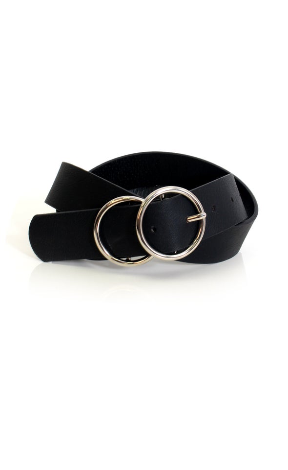 Double Ring Buckle Belt Silver/black