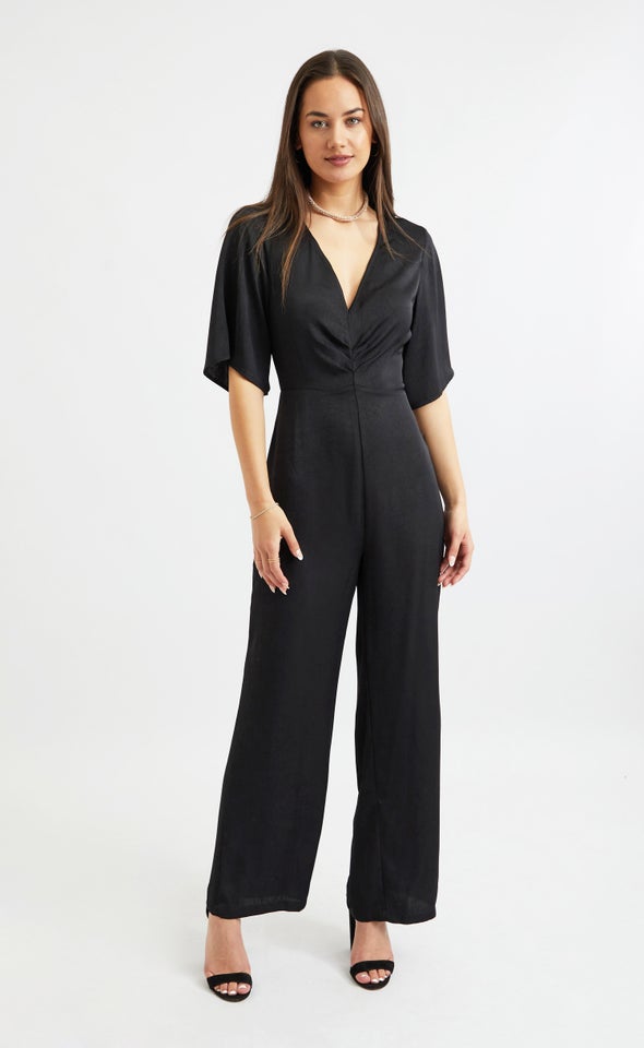 Draped Front Jumpsuit Black