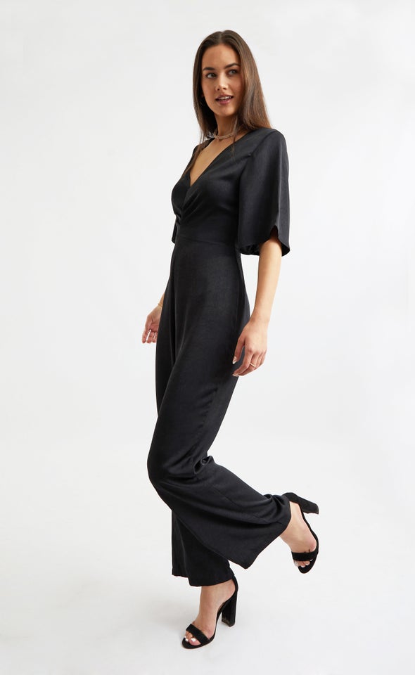 Draped Front Jumpsuit Black