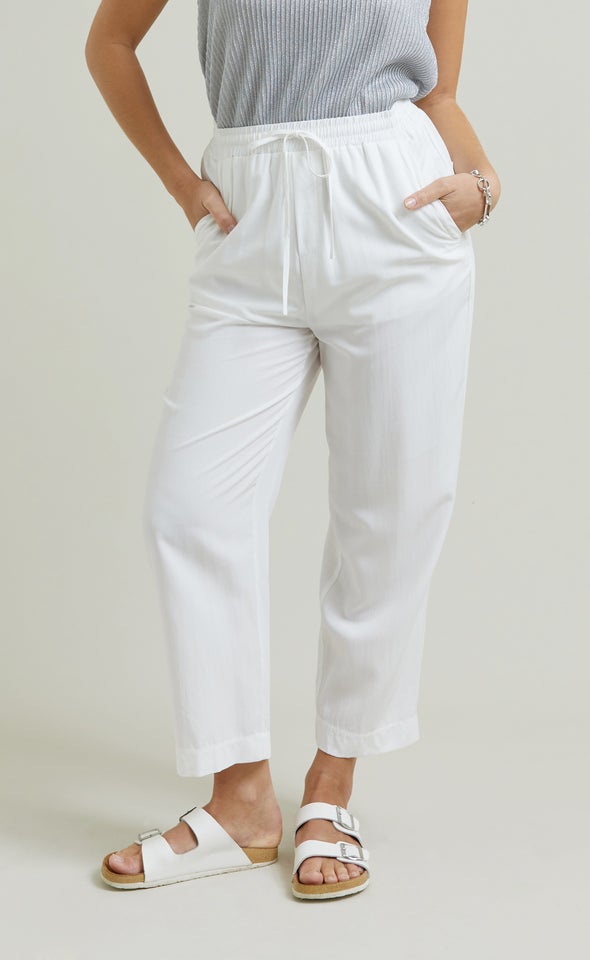 Drawcord Cropped Pants White