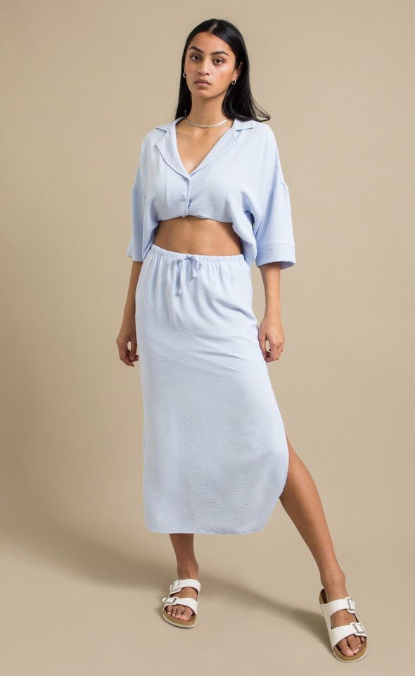 Drawcord Linen Look Skirt Cornflower