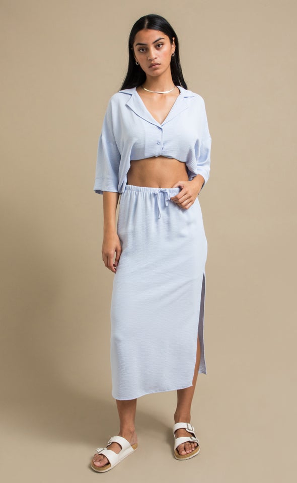 Drawcord Linen Look Skirt Cornflower