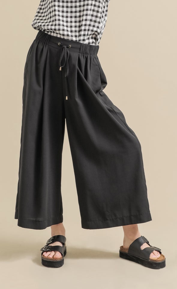 Drawcord Waist Cropped Pants Black