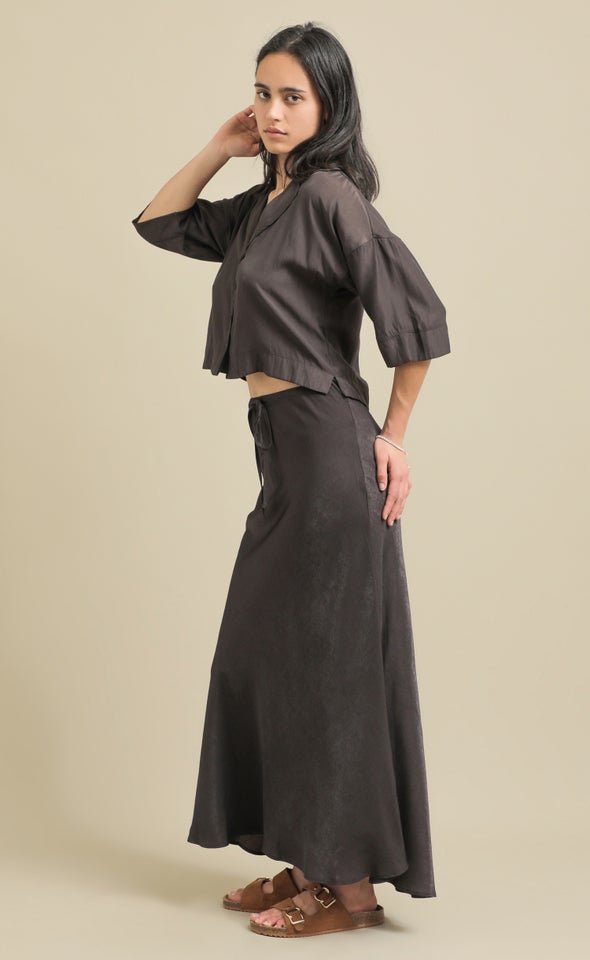Drawstring Bias Midi Skirt Espresso
