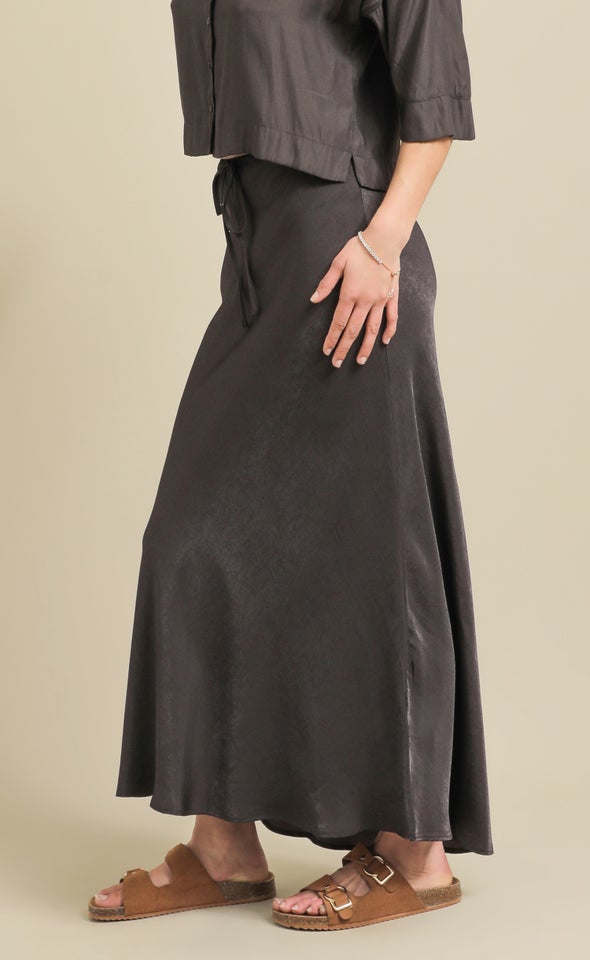 Drawstring Bias Midi Skirt Espresso