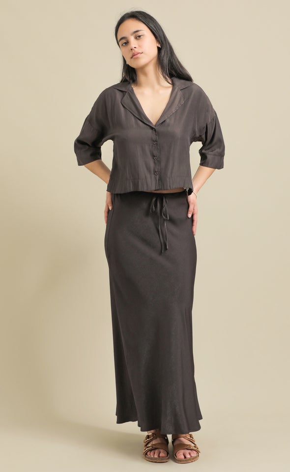 Drawstring Bias Midi Skirt Espresso