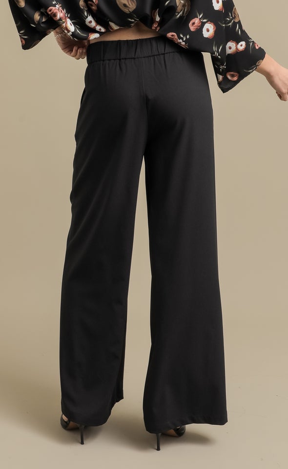 Elastic Back Wide Leg Pants Black