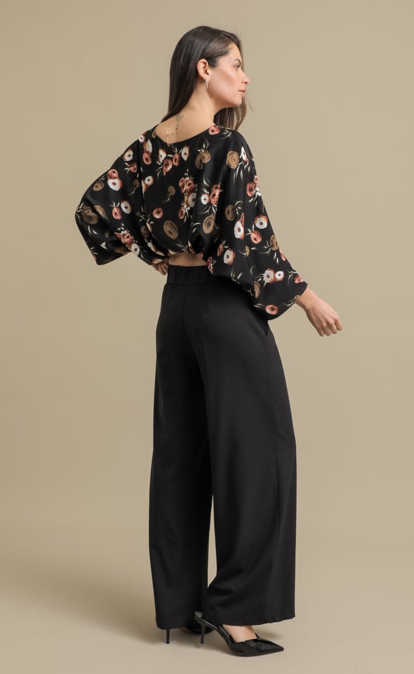 Elastic Back Wide Leg Pants Black
