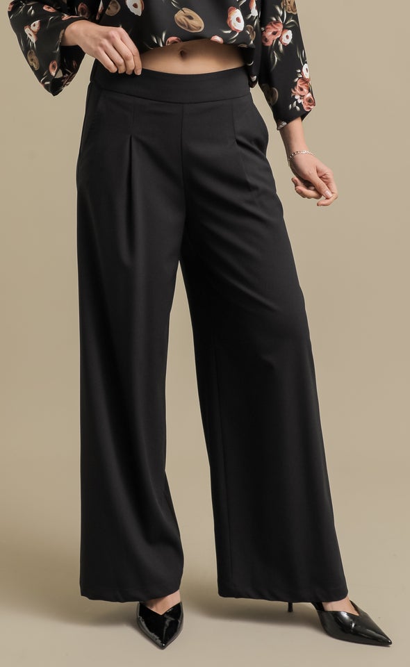 Elastic Back Wide Leg Pants Black