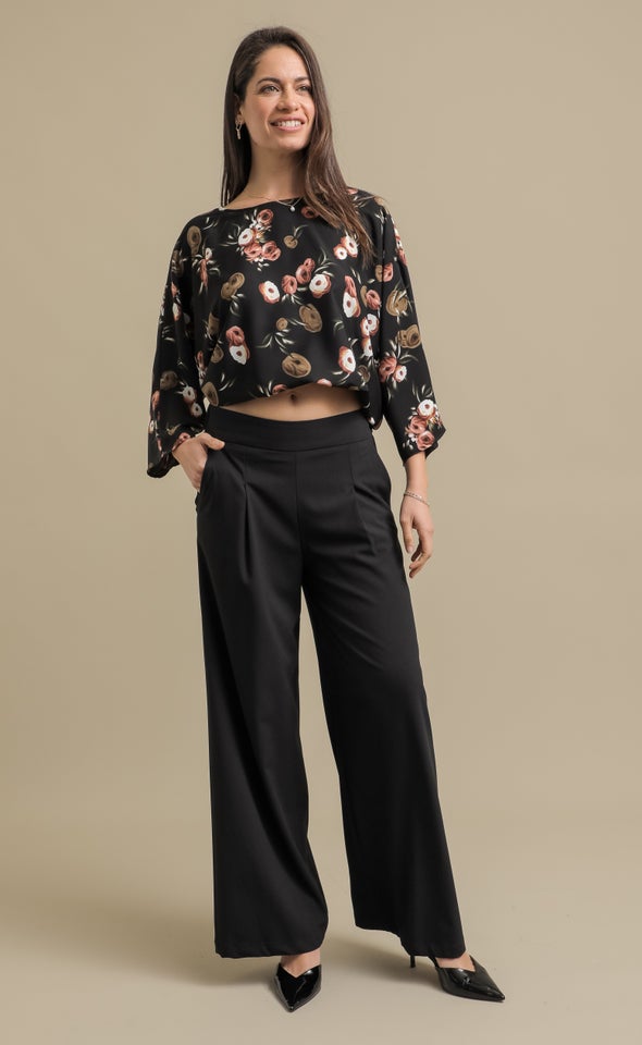 Elastic Back Wide Leg Pants Black