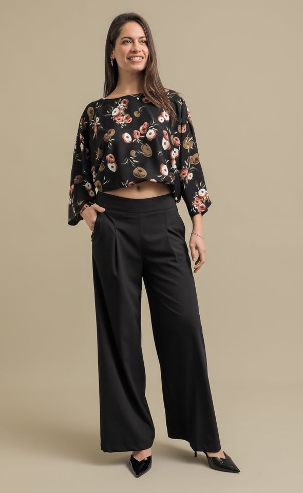 Elastic Back Wide Leg Pants