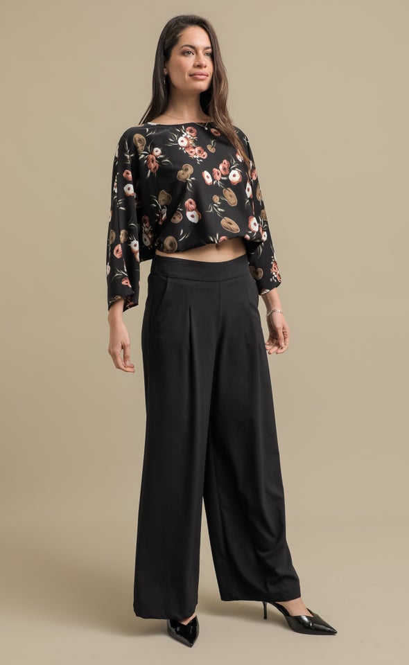 Elastic Back Wide Leg Pants Black
