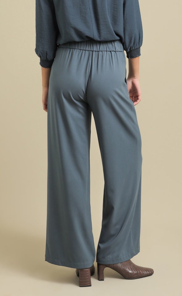 Elastic Back Wide Leg Pants Blue Grey