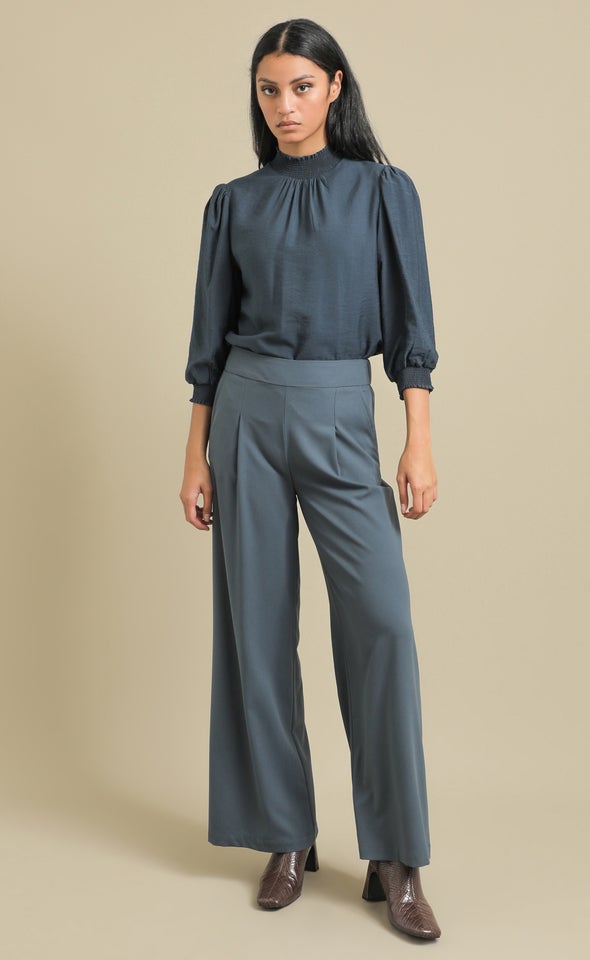 Elastic Back Wide Leg Pants