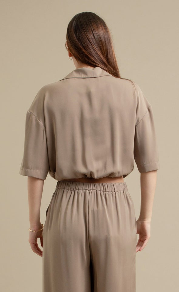 Elastic Hem Cross Front Shirt Natural