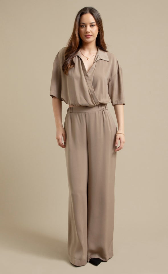 Elastic Hem Cross Front Shirt Natural