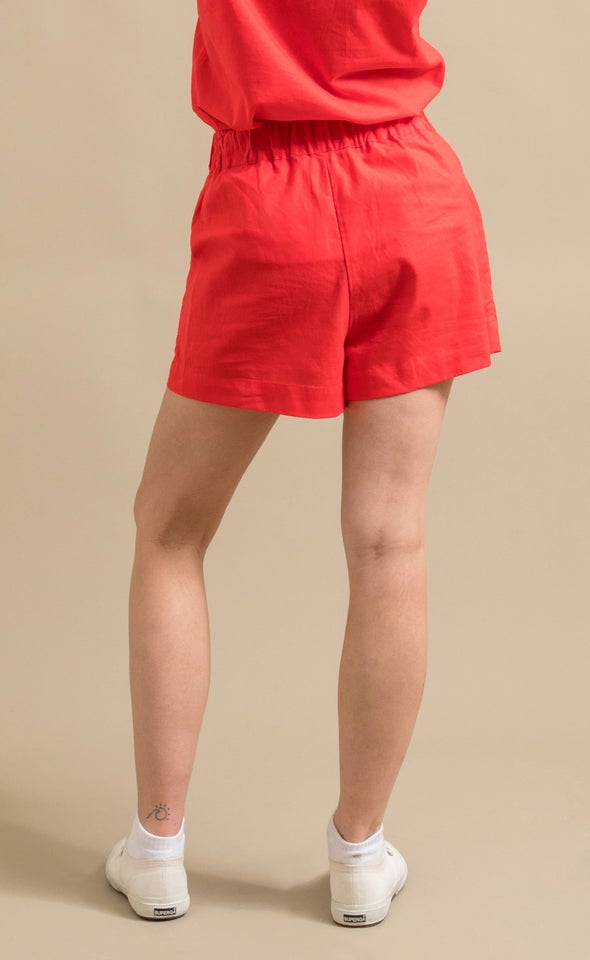 Elastic Waist Linen Blend Short Watermelon