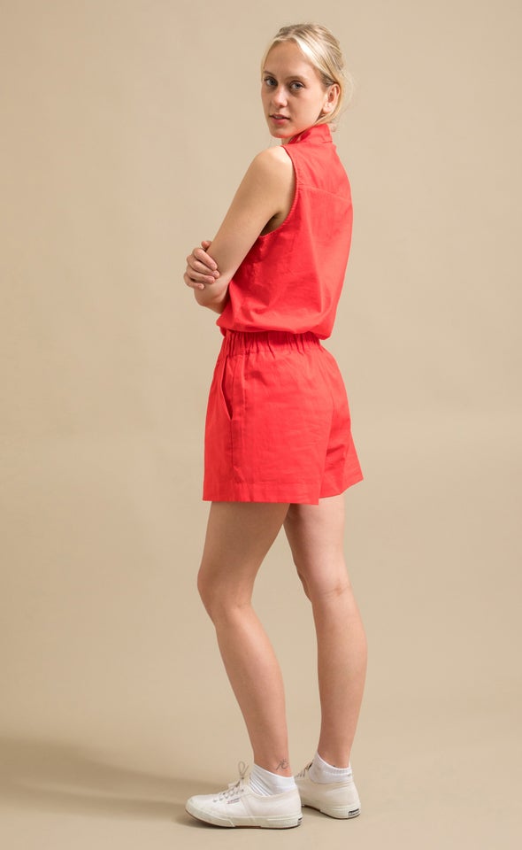 Elastic Waist Linen Blend Short Watermelon