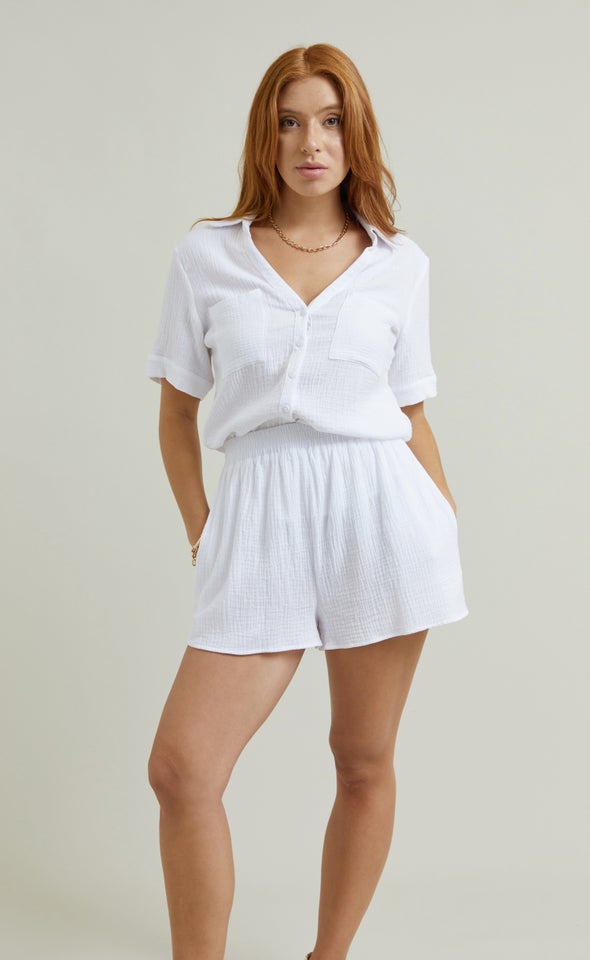 Elastic Waist Shorts White