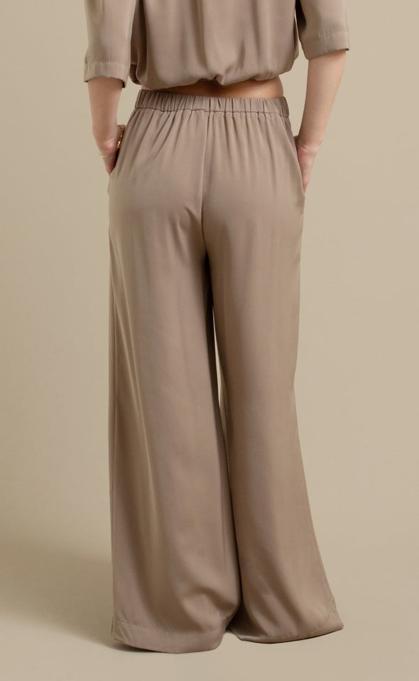 Elastic Waist Wide Leg Pants Natural