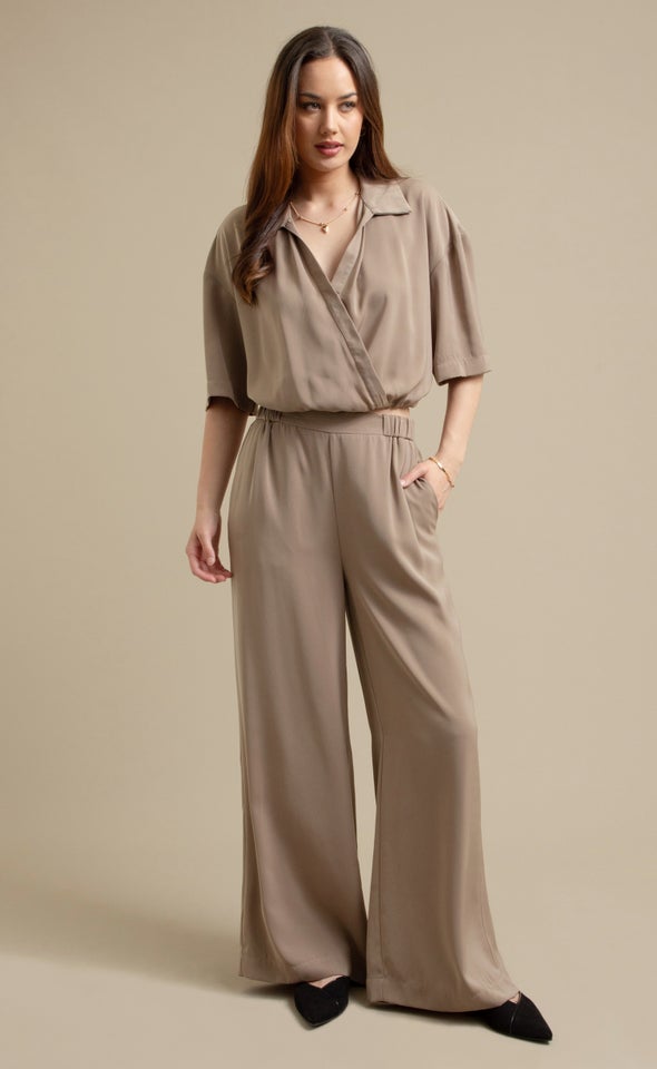 Elastic Waist Wide Leg Pants Natural