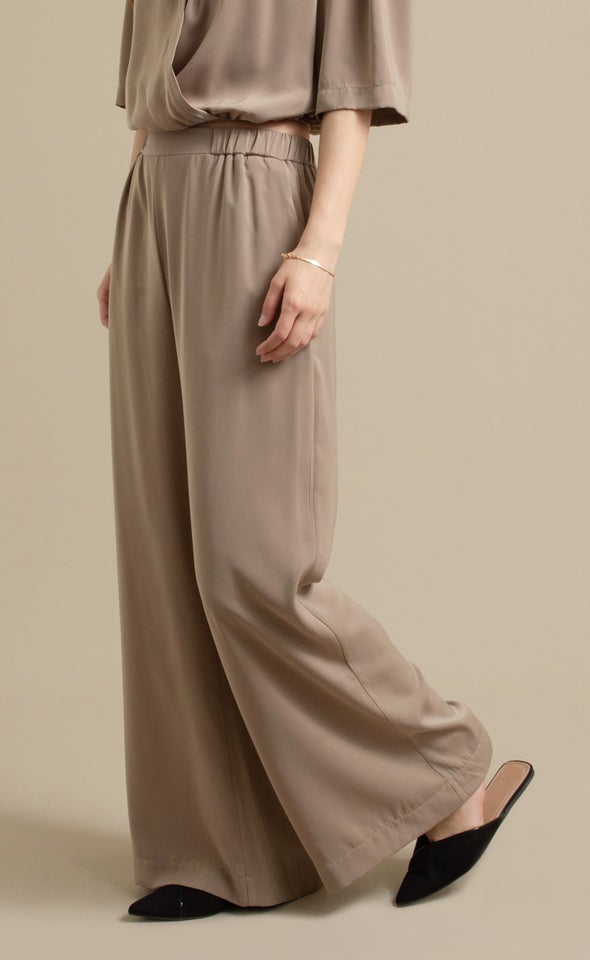 Elastic Waist Wide Leg Pants Natural