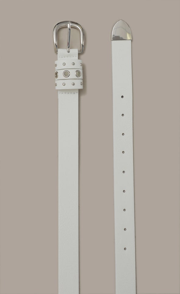 Eyelet Front Jean Belt Silver/white