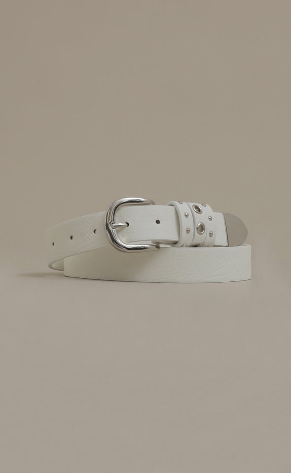 Eyelet Front Jean Belt Silver/white