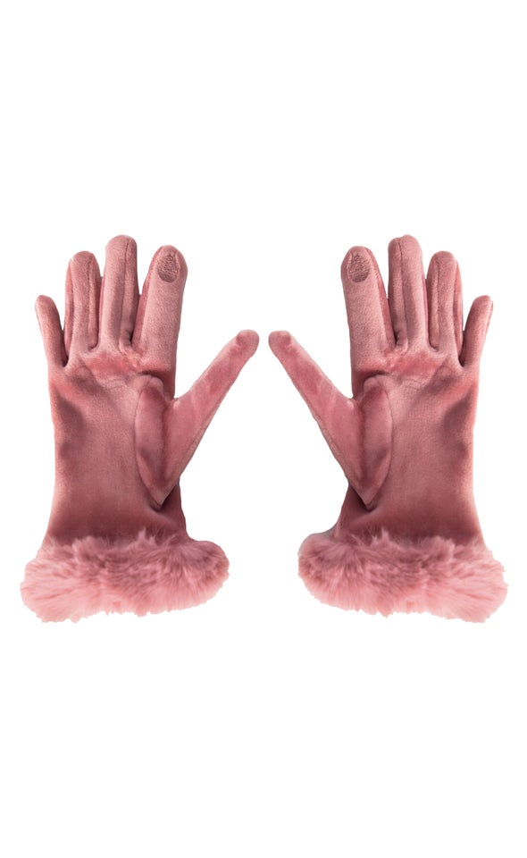 Faux Fur Cuff Gloves Berry