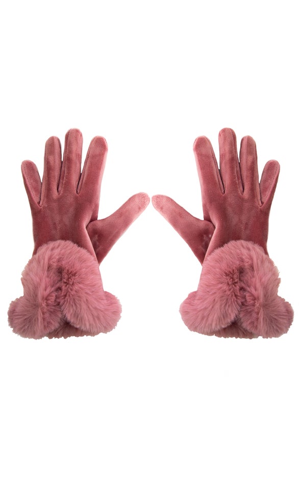 Faux Fur Cuff Gloves Berry