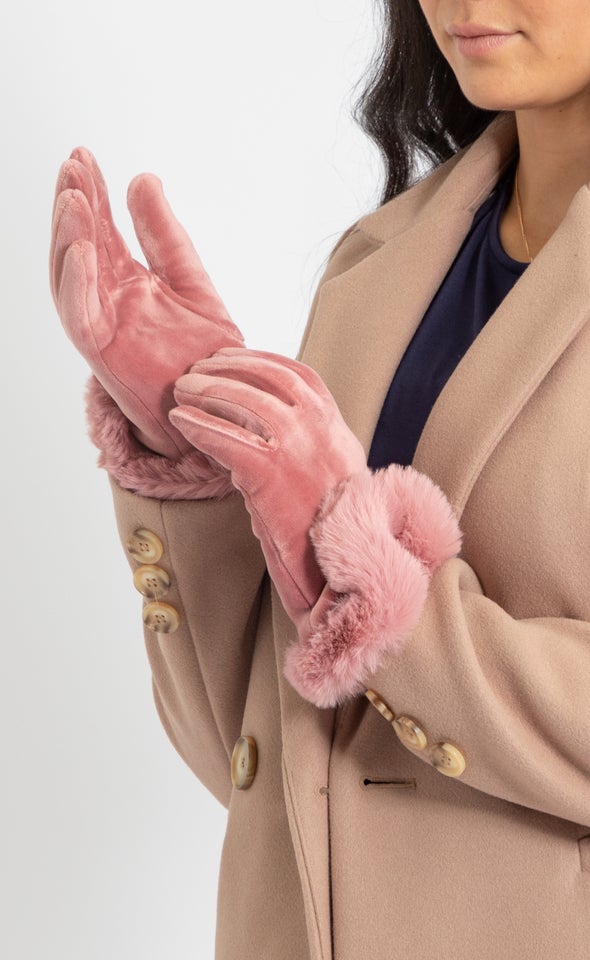 Faux Fur Cuff Gloves Berry