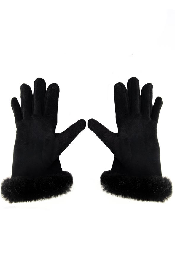 Faux Fur Cuff Gloves Black