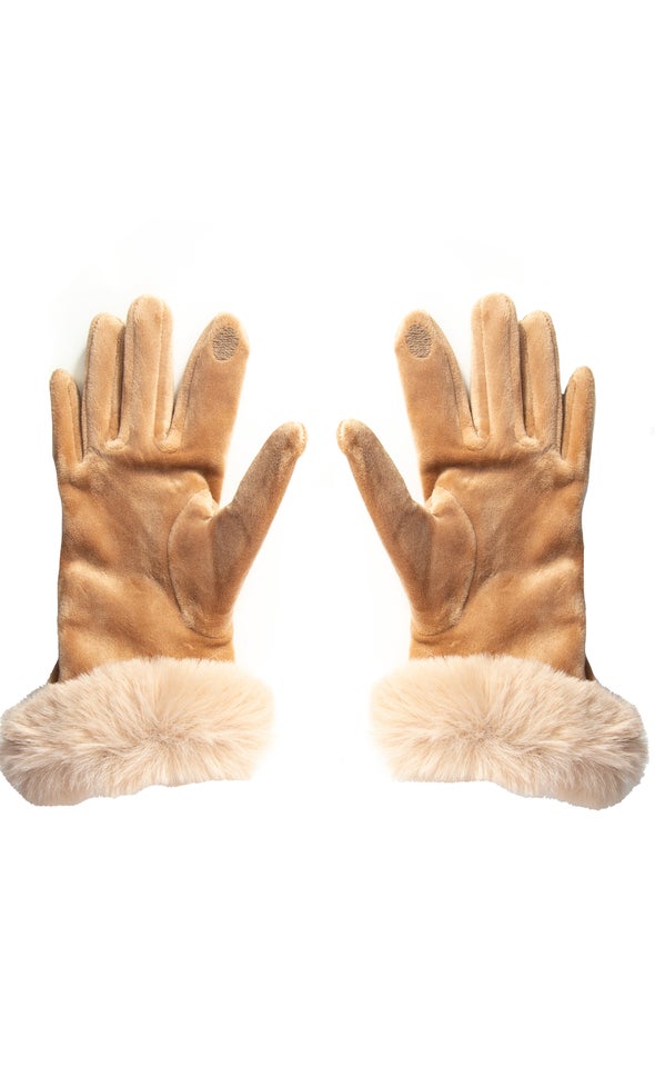 Faux Fur Cuff Gloves Camel