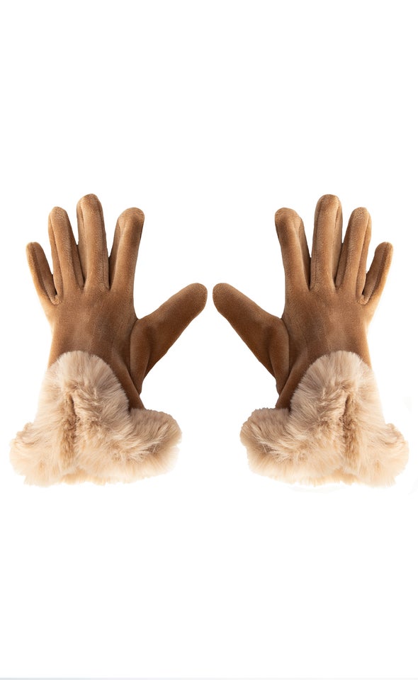 Faux Fur Cuff Gloves Camel