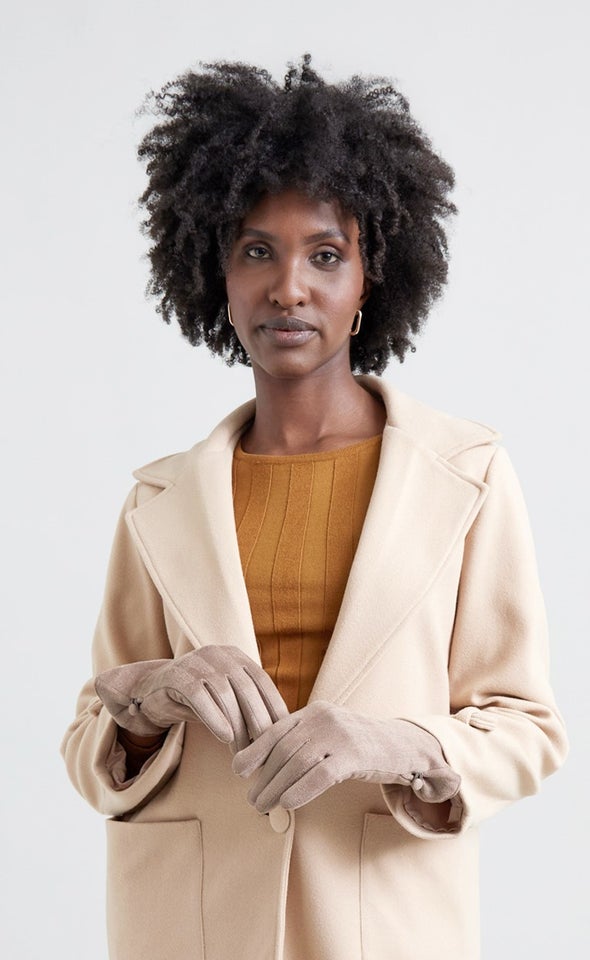 Faux Suede Gloves Beige