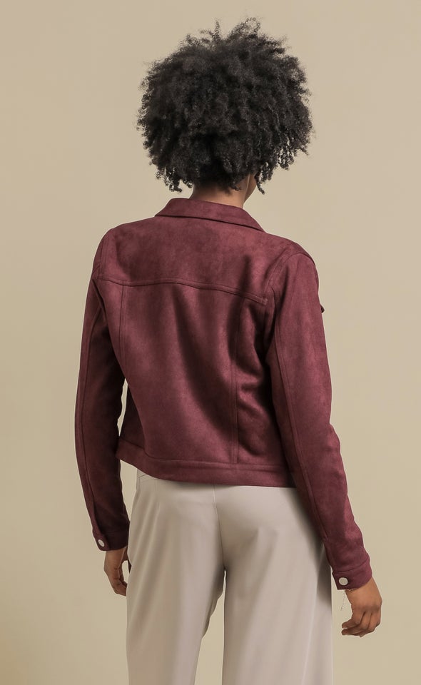 Faux Suede Jean Jacket Maroon