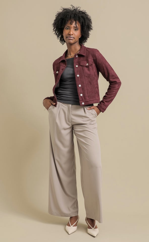 Faux Suede Jean Jacket Maroon