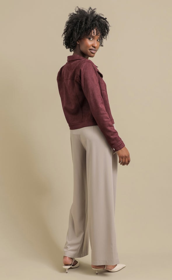 Faux Suede Jean Jacket Maroon