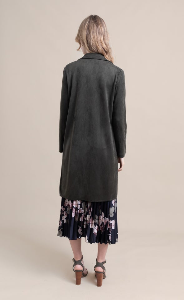 Faux Suede Longline Jacket Olive