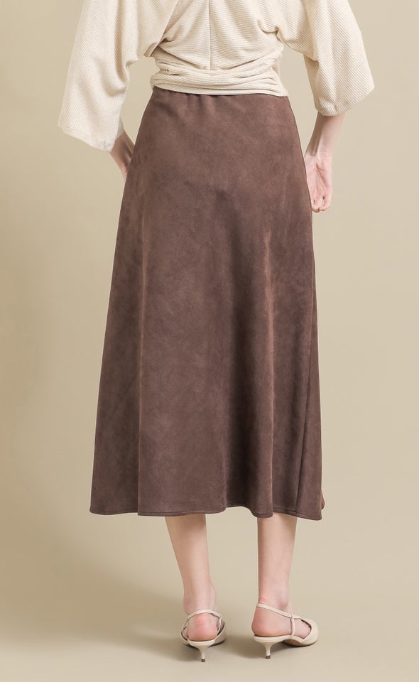 Faux Suede Maxi Bias Skirt Chocolate