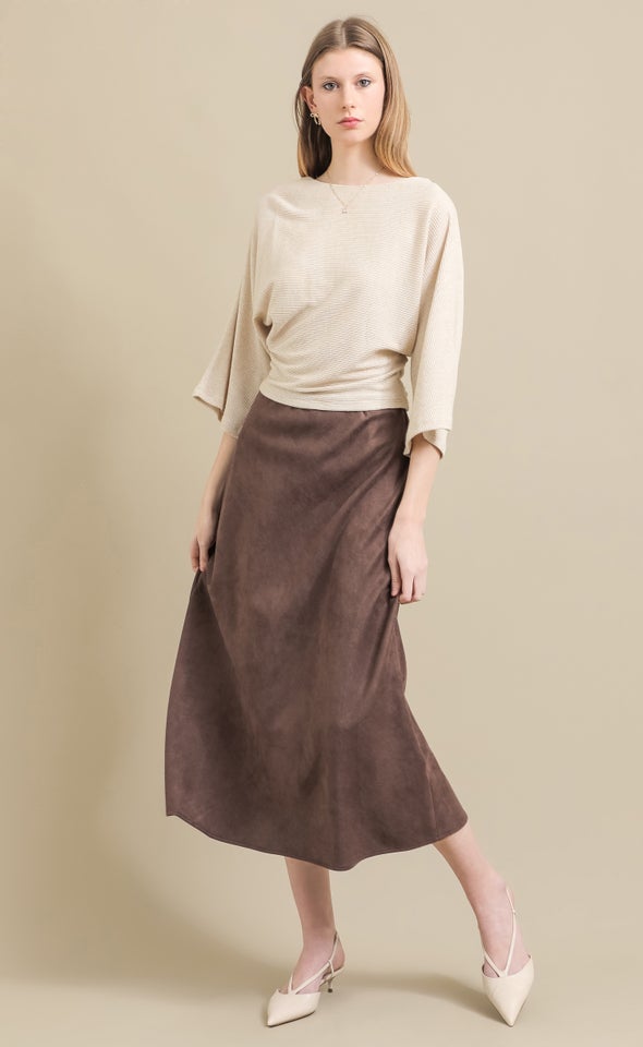 Faux Suede Maxi Bias Skirt Chocolate