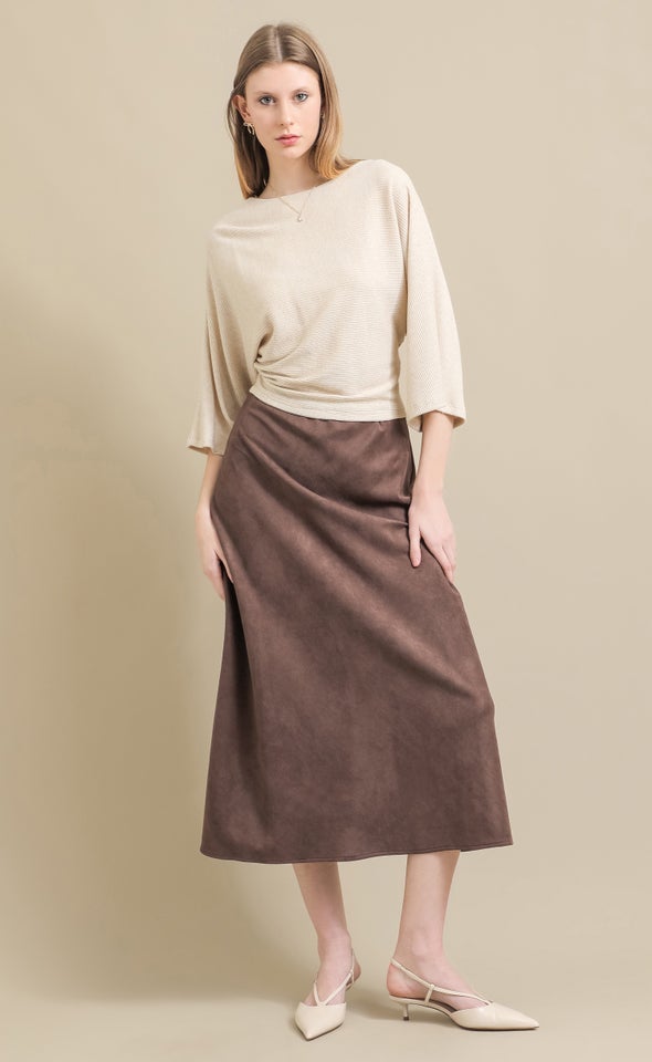 Faux Suede Maxi Bias Skirt Chocolate