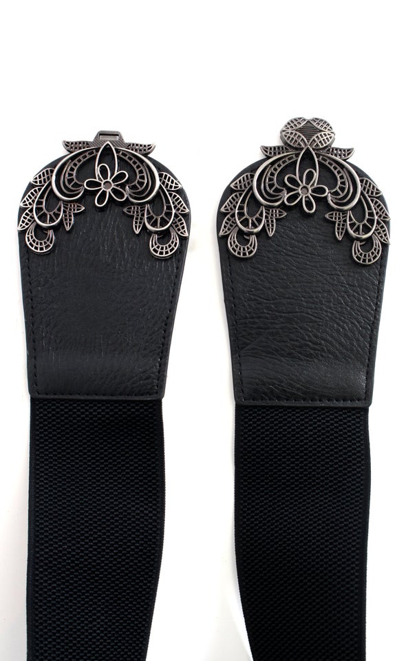 Filigree Clasp Elastic Belt Black