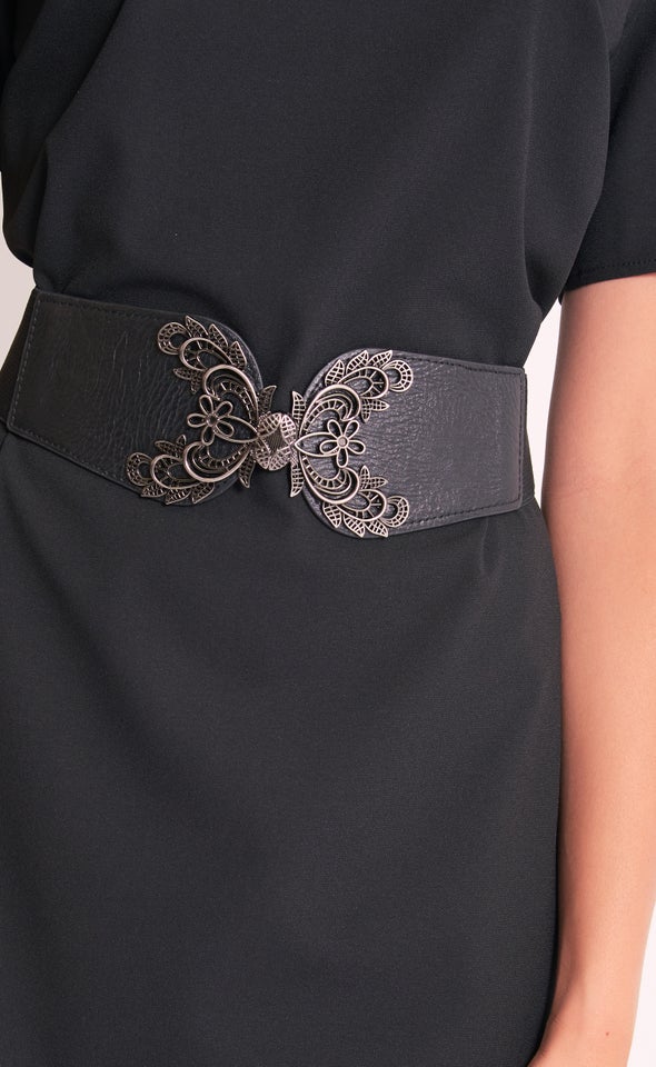 Filigree Clasp Elastic Belt Black