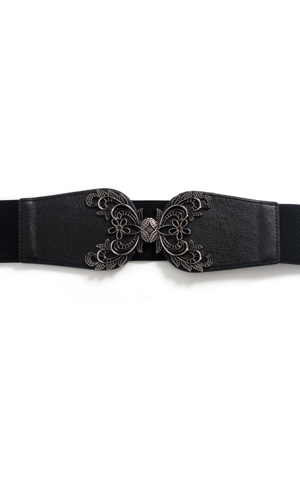 Filigree Clasp Elastic Belt Black