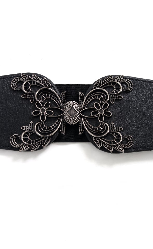 Filigree Clasp Elastic Belt Black