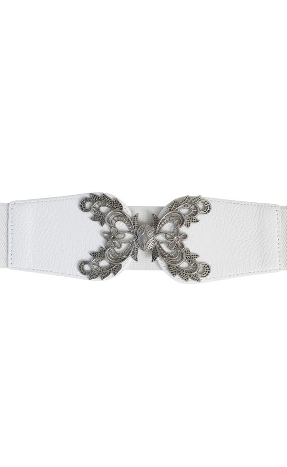 Filigree Clasp Elastic Belt Silver/white