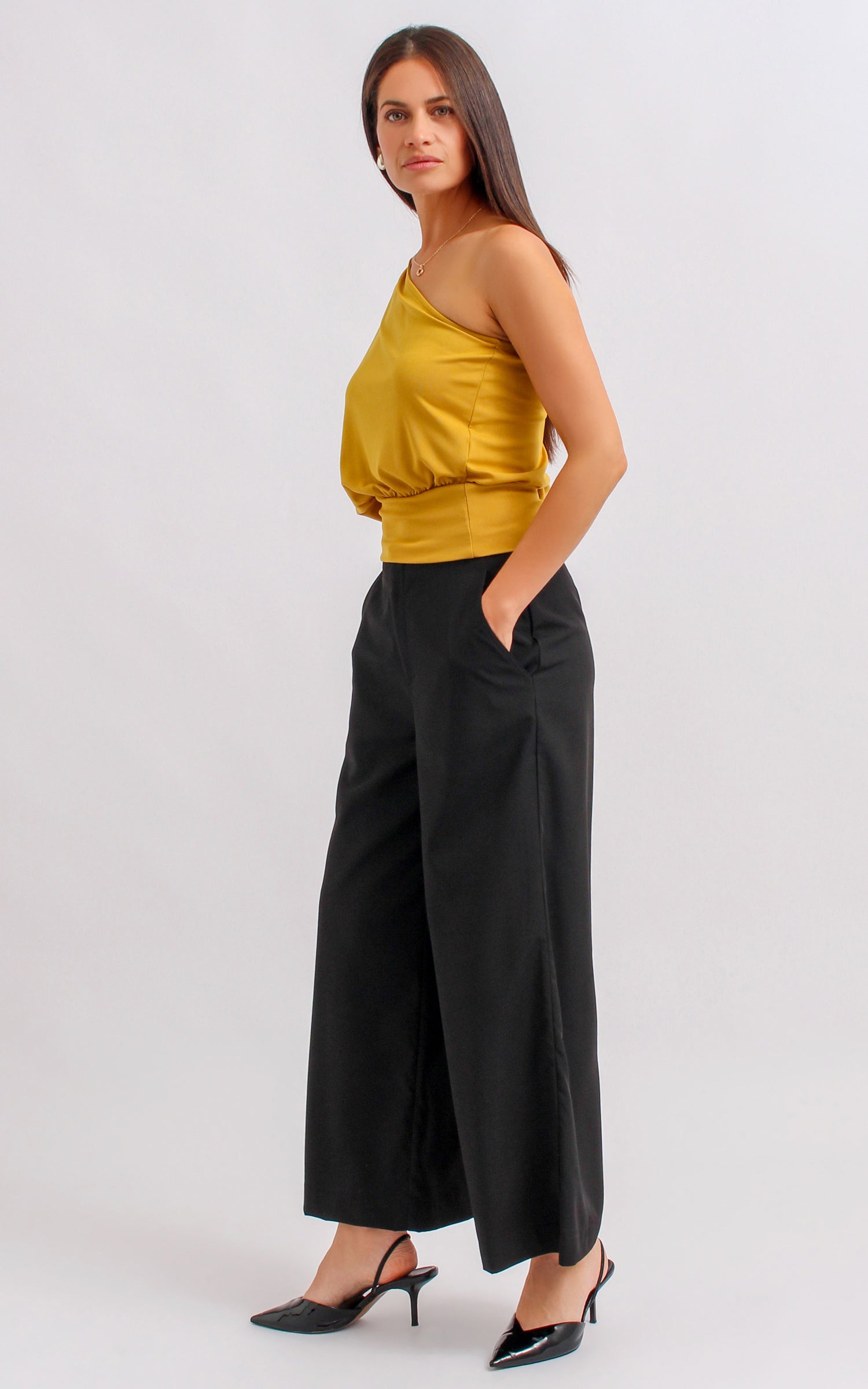 Shop our Fine Rib One Shoulder Top in Ochre | Pagani