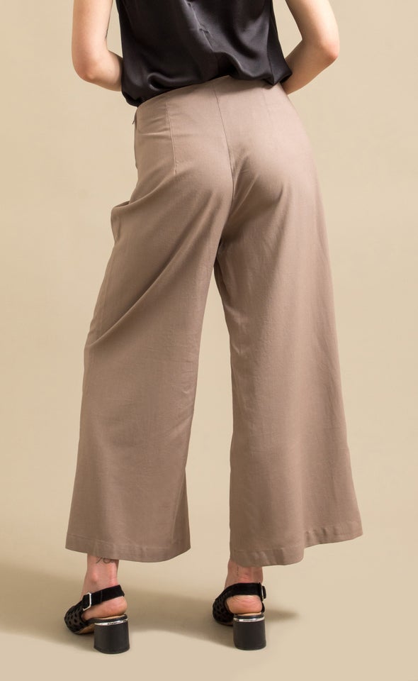 Flat Front Linen Look Pant Taupe
