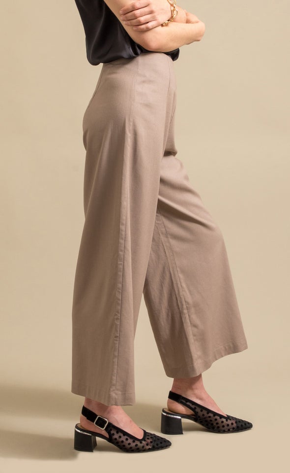 Flat Front Linen Look Pant Taupe